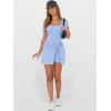 imageCaracilia Women Summer Short Sleeve Square Neck Bodycon Tie Cinched Waist Romper Mini Dress Athletic Night Out Vacation DressSky Blue