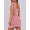 imageCaracilia Women Summer Sleeveless Bodycon Tie Cinched Waist Romper Skort Mini Dress Built in Shorts Night Out Vacation DressCoral