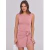 imageCaracilia Women Summer Sleeveless Bodycon Tie Cinched Waist Romper Skort Mini Dress Built in Shorts Night Out Vacation DressCoral