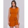 imageCaracilia Women Summer Sleeveless Bodycon Tie Cinched Waist Romper Skort Mini Dress Built in Shorts Night Out Vacation DressOrange