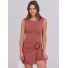 imageCaracilia Women Summer Sleeveless Bodycon Tie Cinched Waist Romper Skort Mini Dress Built in Shorts Night Out Vacation DressRust Red