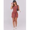 imageCaracilia Women Summer Sleeveless Bodycon Tie Cinched Waist Romper Skort Mini Dress Built in Shorts Night Out Vacation DressRust Red