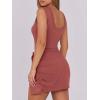 imageCaracilia Women Summer Sleeveless Bodycon Tie Cinched Waist Romper Skort Mini Dress Built in Shorts Night Out Vacation DressRust Red
