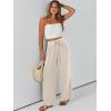 imageCaracilia Women Wide Leg Palazzo Pants Summer High Waist Flowy Casual Trousers Loose Lounge Beach Travel Vacation ClothesApricot
