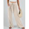 imageCaracilia Women Wide Leg Palazzo Pants Summer High Waist Flowy Casual Trousers Loose Lounge Beach Travel Vacation ClothesApricot