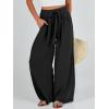 imageCaracilia Women Wide Leg Palazzo Pants Summer High Waist Flowy Casual Trousers Loose Lounge Beach Travel Vacation ClothesBlack