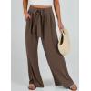 imageCaracilia Women Wide Leg Palazzo Pants Summer High Waist Flowy Casual Trousers Loose Lounge Beach Travel Vacation ClothesBrown