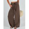 imageCaracilia Women Wide Leg Palazzo Pants Summer High Waist Flowy Casual Trousers Loose Lounge Beach Travel Vacation ClothesBrown