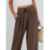 imageCaracilia Women Wide Leg Palazzo Pants Summer High Waist Flowy Casual Trousers Loose Lounge Beach Travel Vacation ClothesBrown