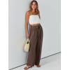 imageCaracilia Women Wide Leg Palazzo Pants Summer High Waist Flowy Casual Trousers Loose Lounge Beach Travel Vacation ClothesBrown