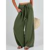 imageCaracilia Women Wide Leg Palazzo Pants Summer High Waist Flowy Casual Trousers Loose Lounge Beach Travel Vacation ClothesDark Green