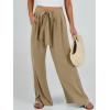 imageCaracilia Women Wide Leg Palazzo Pants Summer High Waist Flowy Casual Trousers Loose Lounge Beach Travel Vacation ClothesKhaki