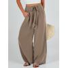 imageCaracilia Women Wide Leg Palazzo Pants Summer High Waist Flowy Casual Trousers Loose Lounge Beach Travel Vacation ClothesLight Brown