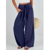 imageCaracilia Women Wide Leg Palazzo Pants Summer High Waist Flowy Casual Trousers Loose Lounge Beach Travel Vacation ClothesNavy Blue