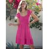 imageCaracilia Womens Summer Casual Ruffle Sleeve Mini Dress Sweetheart Neckline Boho Flowy Tiered Vacation Beach Short DressesHot Pink