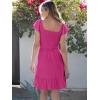 imageCaracilia Womens Summer Casual Ruffle Sleeve Mini Dress Sweetheart Neckline Boho Flowy Tiered Vacation Beach Short DressesHot Pink