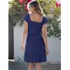 imageCaracilia Womens Summer Casual Ruffle Sleeve Mini Dress Sweetheart Neckline Boho Flowy Tiered Vacation Beach Short DressesNavy Blue