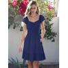 imageCaracilia Womens Summer Casual Ruffle Sleeve Mini Dress Sweetheart Neckline Boho Flowy Tiered Vacation Beach Short DressesNavy Blue