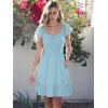 imageCaracilia Womens Summer Casual Ruffle Sleeve Mini Dress Sweetheart Neckline Boho Flowy Tiered Vacation Beach Short DressesSky Blue
