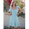 imageCaracilia Womens Summer Casual Ruffle Sleeve Mini Dress Sweetheart Neckline Boho Flowy Tiered Vacation Beach Short DressesSky Blue