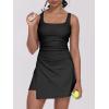 imageCaracilia Womens Tennis Dress Built in Shorts Square Neck Sleeveless Workout Athletic Mini Skort Dress Golf Summer OutfitsBlack