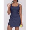 imageCaracilia Womens Tennis Dress Built in Shorts Square Neck Sleeveless Workout Athletic Mini Skort Dress Golf Summer OutfitsDark Blue