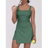 imageCaracilia Womens Tennis Dress Built in Shorts Square Neck Sleeveless Workout Athletic Mini Skort Dress Golf Summer OutfitsDark Green