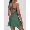 imageCaracilia Womens Tennis Dress Built in Shorts Square Neck Sleeveless Workout Athletic Mini Skort Dress Golf Summer OutfitsDark Green