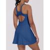 imageCaracilia Womens Tennis Dress Built in Shorts Square Neck Sleeveless Workout Athletic Mini Skort Dress Golf Summer OutfitsDeep Blue