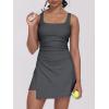 imageCaracilia Womens Tennis Dress Built in Shorts Square Neck Sleeveless Workout Athletic Mini Skort Dress Golf Summer OutfitsDeep Grey