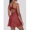 imageCaracilia Womens Tennis Dress Built in Shorts Square Neck Sleeveless Workout Athletic Mini Skort Dress Golf Summer OutfitsDeep Red