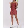 imageCaracilia Womens Tennis Dress Built in Shorts Square Neck Sleeveless Workout Athletic Mini Skort Dress Golf Summer OutfitsDeep Red