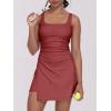 imageCaracilia Womens Tennis Dress Built in Shorts Square Neck Sleeveless Workout Athletic Mini Skort Dress Golf Summer OutfitsDeep Red