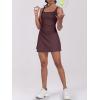 imageCaracilia Womens Tennis Dress Built in Shorts Square Neck Sleeveless Workout Athletic Mini Skort Dress Golf Summer OutfitsDeep Red Brown
