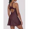 imageCaracilia Womens Tennis Dress Built in Shorts Square Neck Sleeveless Workout Athletic Mini Skort Dress Golf Summer OutfitsDeep Red Brown