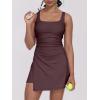 imageCaracilia Womens Tennis Dress Built in Shorts Square Neck Sleeveless Workout Athletic Mini Skort Dress Golf Summer OutfitsDeep Red Brown
