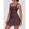 imageCaracilia Womens Tennis Dress Built in Shorts Square Neck Sleeveless Workout Athletic Mini Skort Dress Golf Summer OutfitsDeep Red Brown