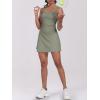 imageCaracilia Womens Tennis Dress Built in Shorts Square Neck Sleeveless Workout Athletic Mini Skort Dress Golf Summer OutfitsGrey Green
