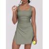 imageCaracilia Womens Tennis Dress Built in Shorts Square Neck Sleeveless Workout Athletic Mini Skort Dress Golf Summer OutfitsGrey Green