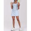 imageCaracilia Womens Tennis Dress Built in Shorts Square Neck Sleeveless Workout Athletic Mini Skort Dress Golf Summer OutfitsLight Blue