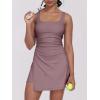 imageCaracilia Womens Tennis Dress Built in Shorts Square Neck Sleeveless Workout Athletic Mini Skort Dress Golf Summer OutfitsPurple Brown
