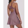 imageCaracilia Womens Tennis Dress Built in Shorts Square Neck Sleeveless Workout Athletic Mini Skort Dress Golf Summer OutfitsPurple Brown