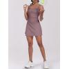 imageCaracilia Womens Tennis Dress Built in Shorts Square Neck Sleeveless Workout Athletic Mini Skort Dress Golf Summer OutfitsPurple Brown