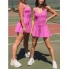 imageCaracilia Womens Tennis Mini Dresses Workout Built in Shorts Golf Athletic Sleeveless One Piece Summer Active Romper DressHot Pink