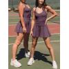 imageCaracilia Womens Tennis Mini Dresses Workout Built in Shorts Golf Athletic Sleeveless One Piece Summer Active Romper DressNutmeg