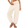 imageCaracilia Women Barrel Wide Leg Pants Casual Elastic Waist Loose Comfy Spring Vacation Travel Baggy Lounge SweatpantsBeige