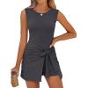 imageCaracilia Women Summer Sleeveless Bodycon Tie Cinched Waist Romper Skort Mini Dress Built in Shorts Night Out Vacation DressDeep Grey