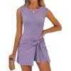 imageCaracilia Women Summer Sleeveless Bodycon Tie Cinched Waist Romper Skort Mini Dress Built in Shorts Night Out Vacation DressLight Purple