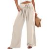 imageCaracilia Women Wide Leg Palazzo Pants Summer High Waist Flowy Casual Trousers Loose Lounge Beach Travel Vacation ClothesApricot