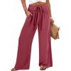 imageCaracilia Women Wide Leg Palazzo Pants Summer High Waist Flowy Casual Trousers Loose Lounge Beach Travel Vacation ClothesRust Red